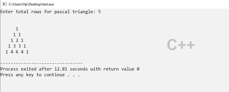cpp program to print Pascal's triangle