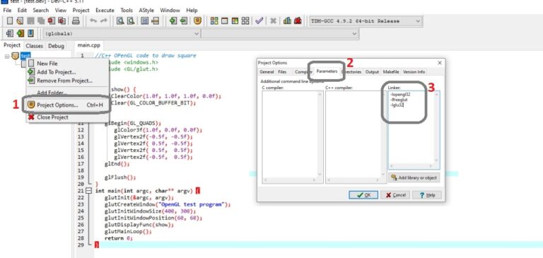 how-to-run-opengl-freeglut-program-in-dev-c-logic-to-program