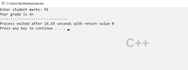 output cpp student grade program