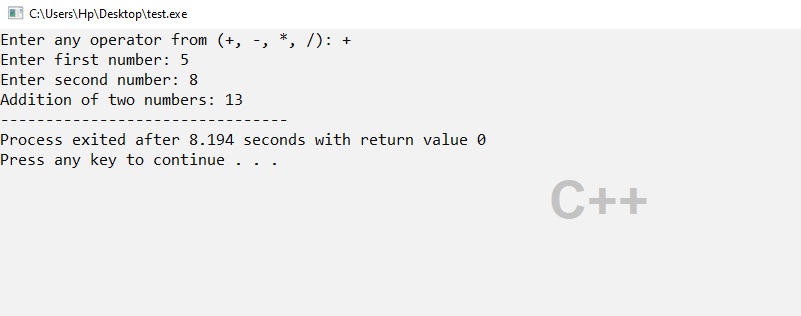 cpp program for simple calculator