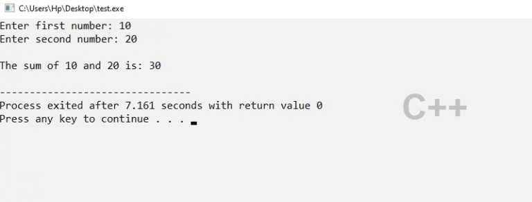 write ac program to add two numbers using function in c